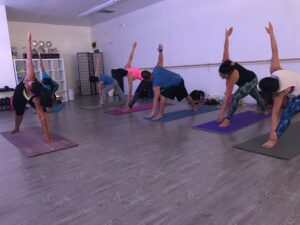 Group class, gentle yoga,Triangle Yoga Pose
